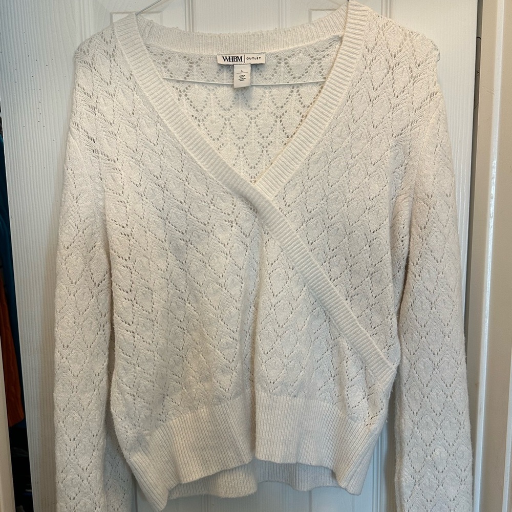 White House Black Market Ivory V-Neck Sweater